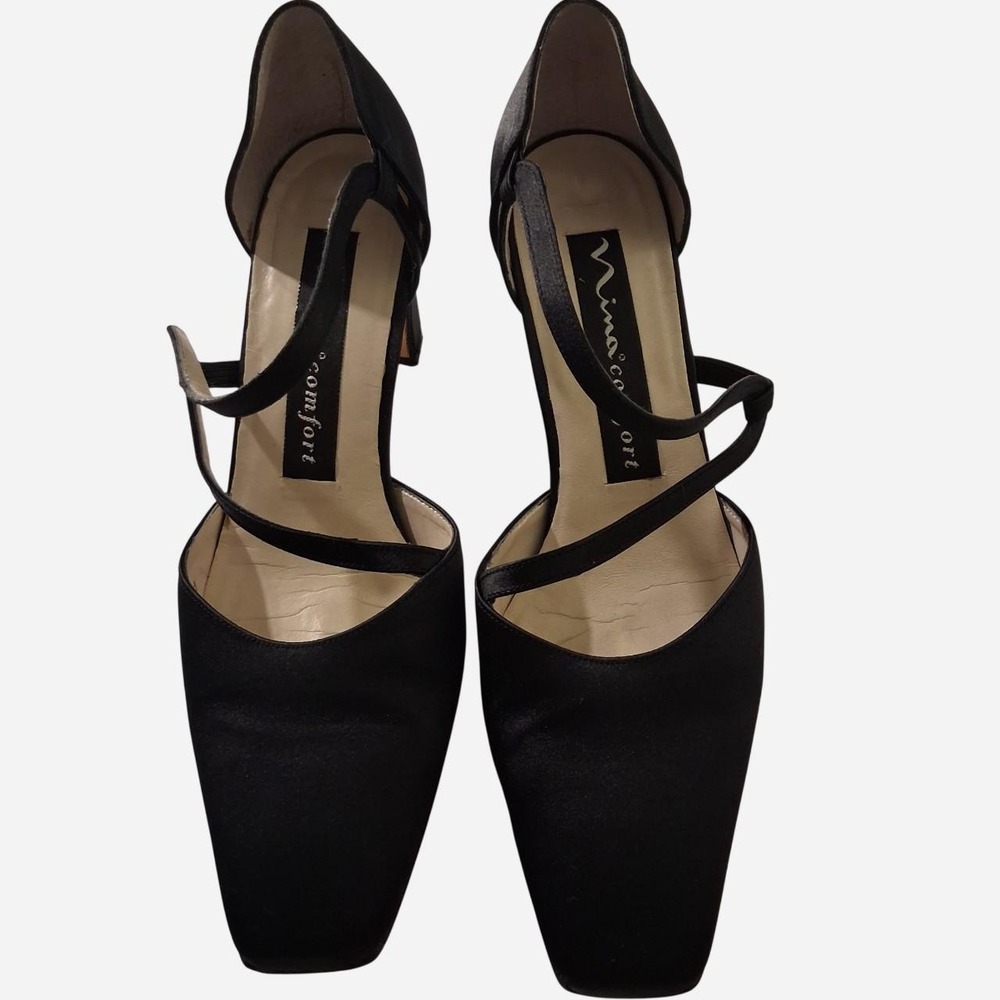 Womens Nina comfort black square heels 2.5" closed toe adjustable strap